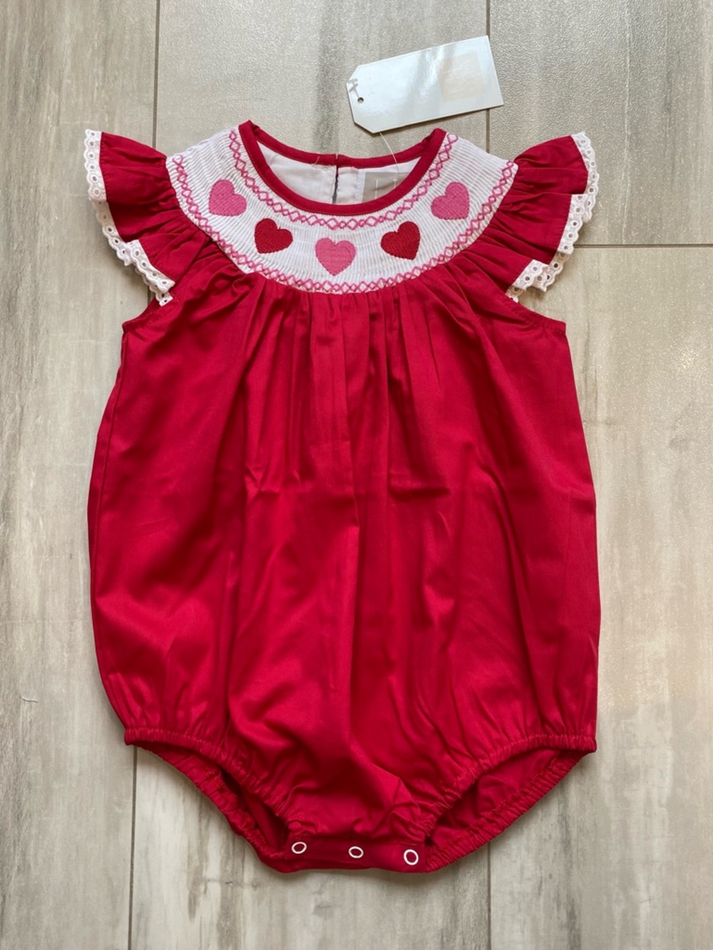 NWT Lil Cactus Red Flutter Smocked Valentine Heart Bubble Romper Girls 18-24M